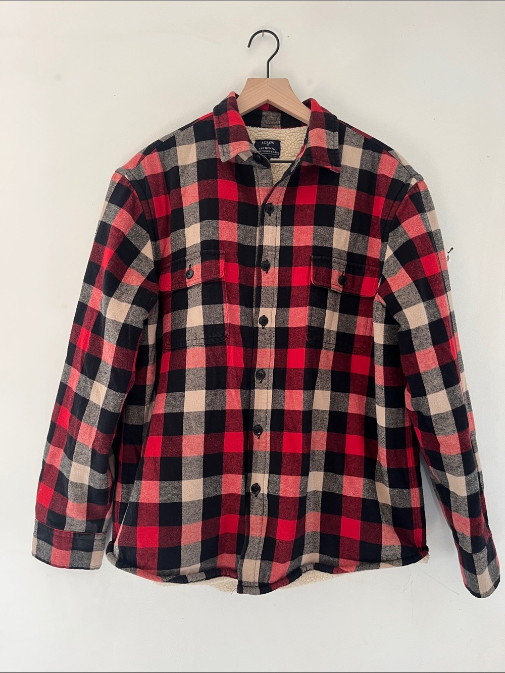 J. Crew Red, Black & Cream Plaid Shirt Jacket